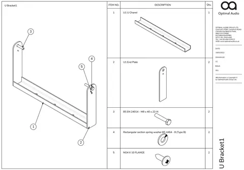 Optimal Audio U Bracket A (Black) U Bracket for Cuboid 8 (Black)